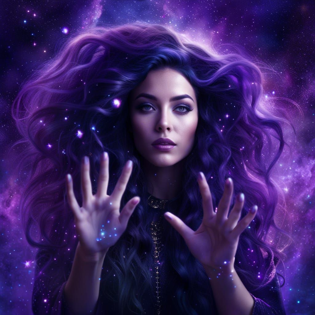 Galactic Goddess Wielding Dark Magic in Space