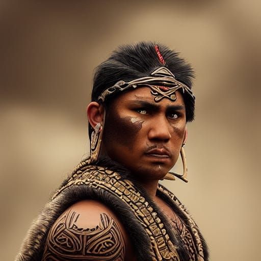 Maori Warrior Portrait in Digital Matte Painting Style