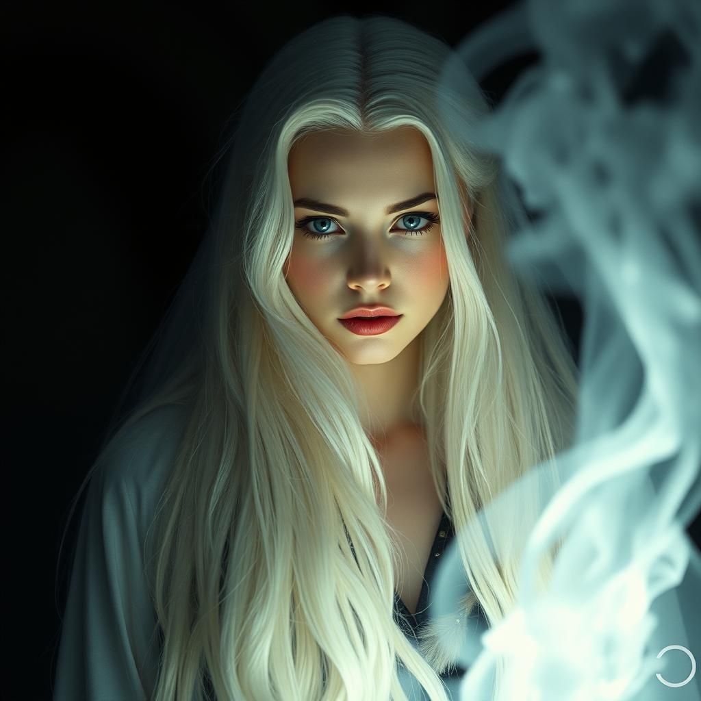 Mystical White-Haired Mage in Cinematic Style
