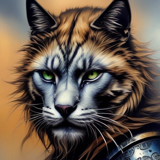 Ethereal Cat Samurai in Snowy Landscape