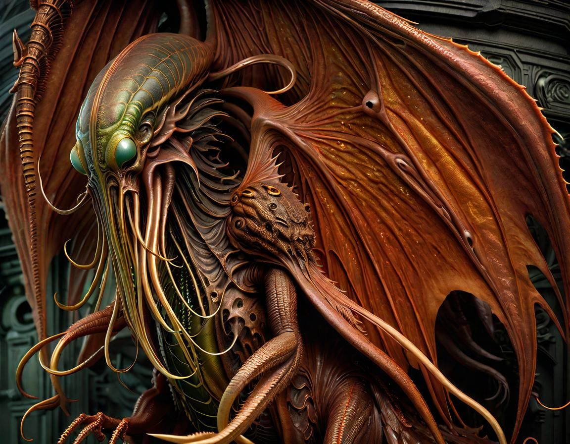 Hyperrealistic Taxidermied Cthulhu in Giger Style