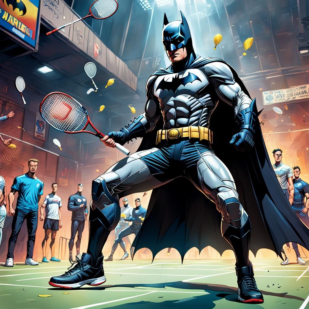 Batman and Marvel Superheroes Play Badminton in Comic Style