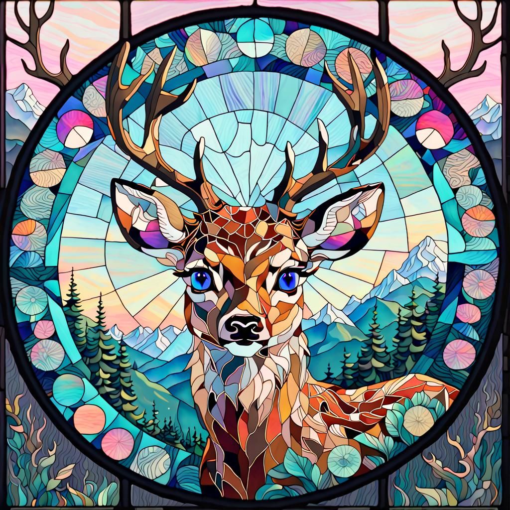 Vaporwave Deer Stained Glass Window Art