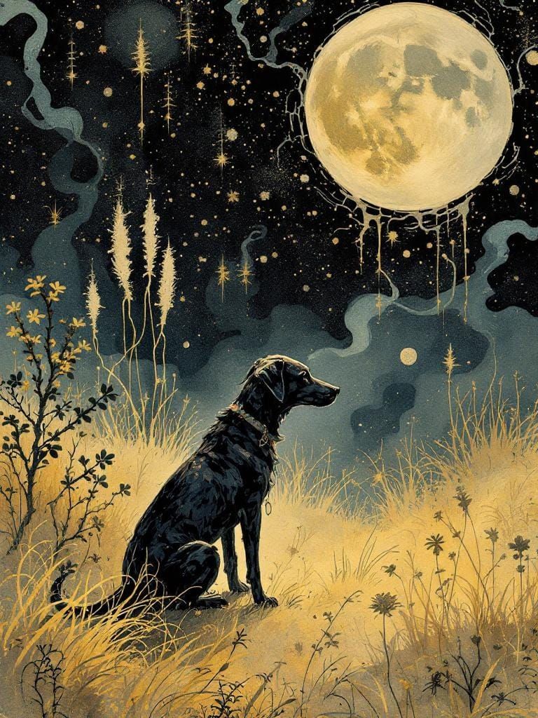 Dog in Sun: Rackham and Schiele Inspired Illustration