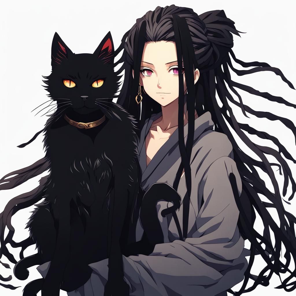Anime Style: Shadow Woman with Magical Black Cat