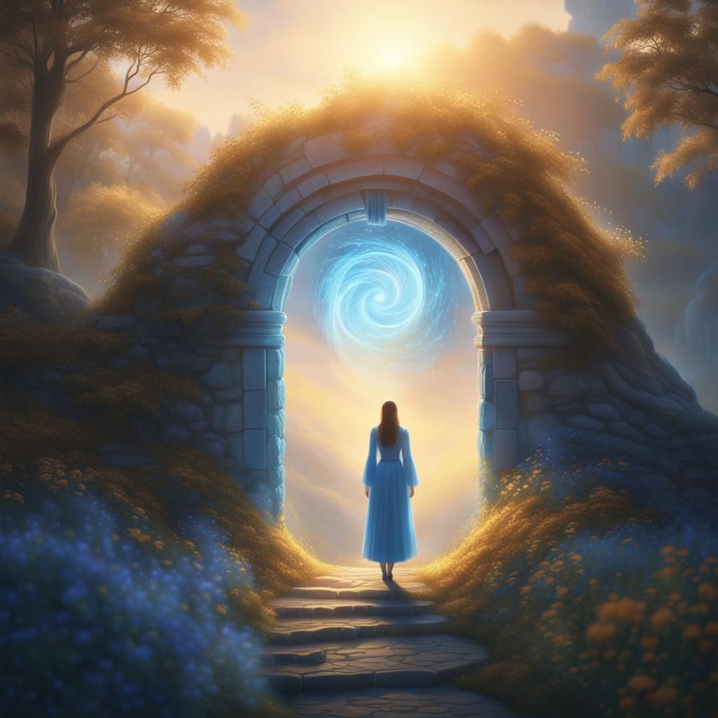 Ethereal Figure Gazing Through a Glowing Portal