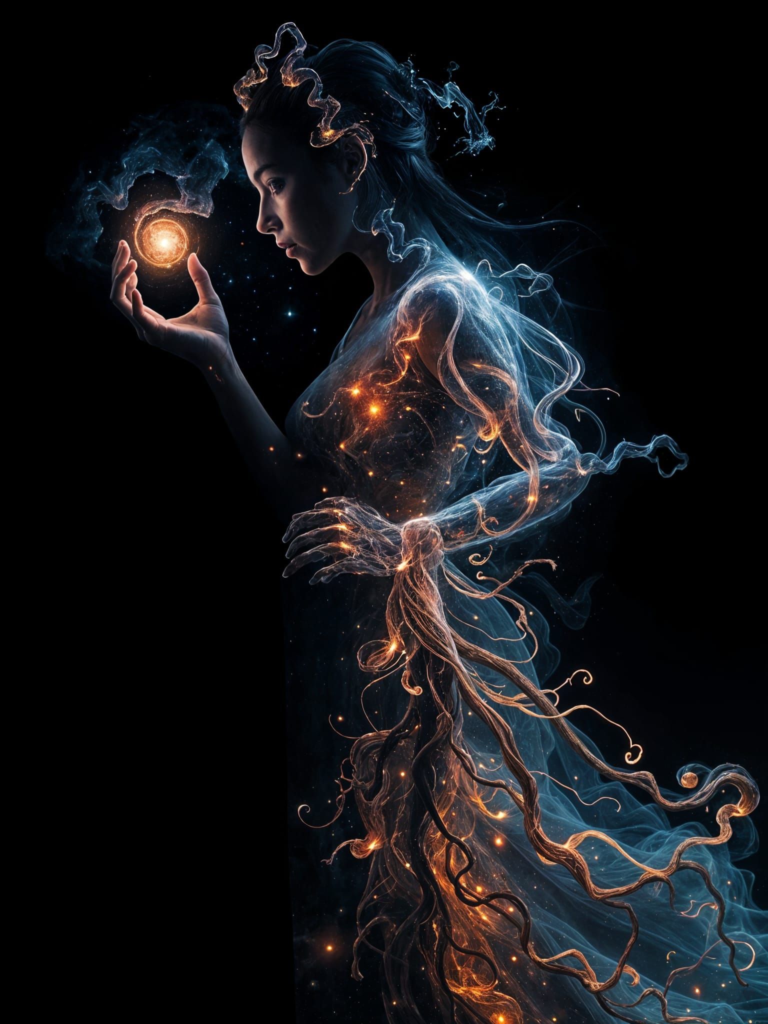 Planetary Silhouette in Surreal Double Exposure