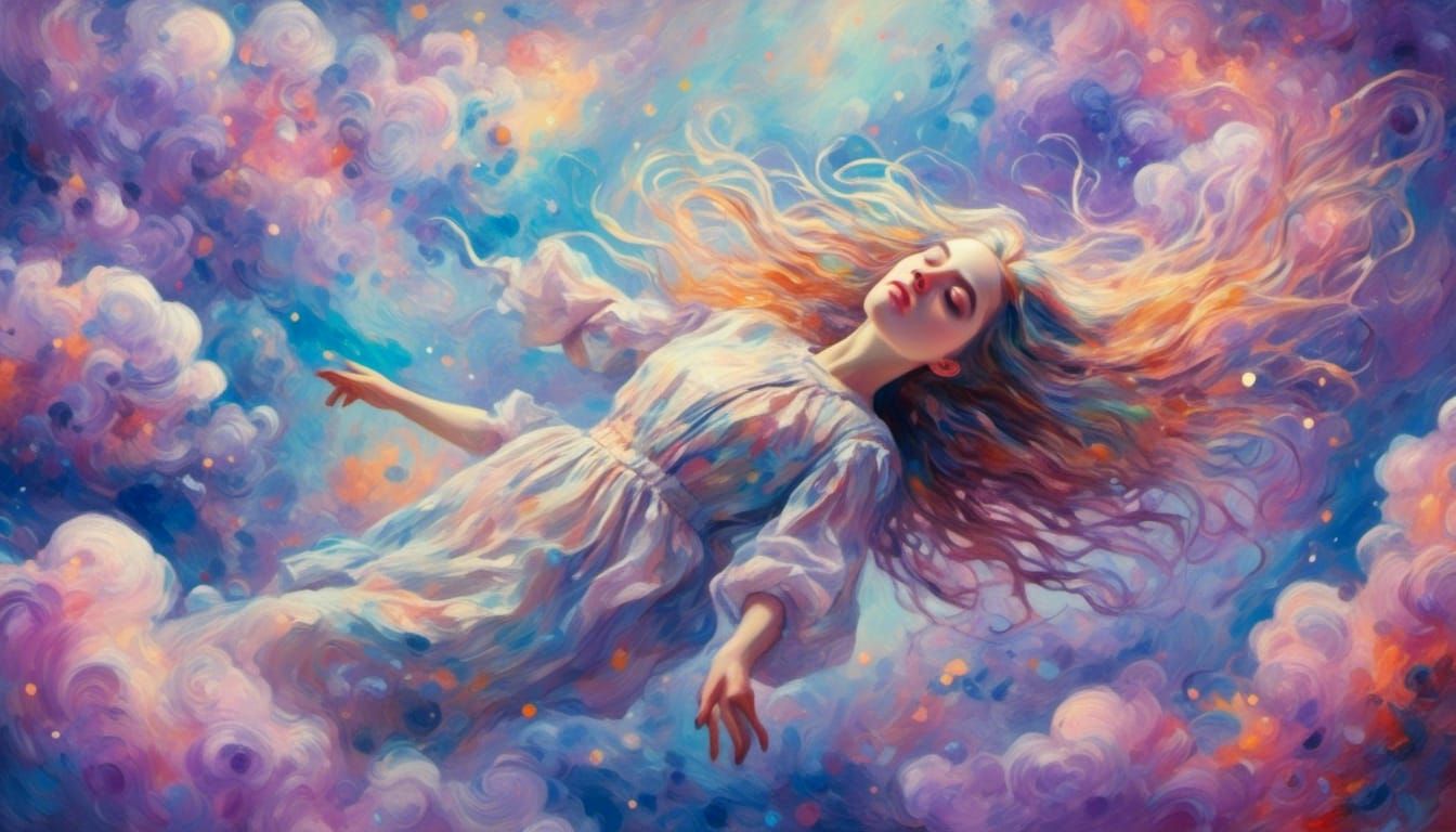 Surreal Dreamscape with Floating Figure, Abstract Expression...