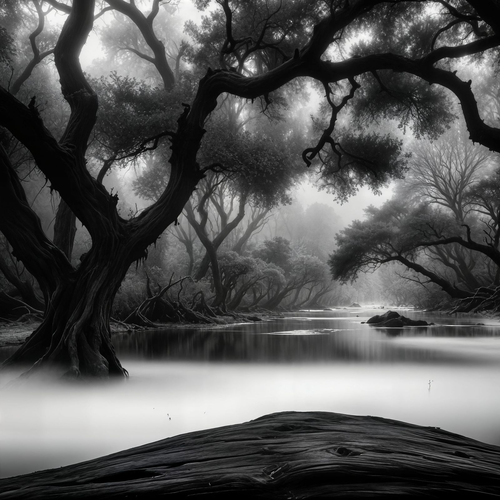 near distance mist on the black water