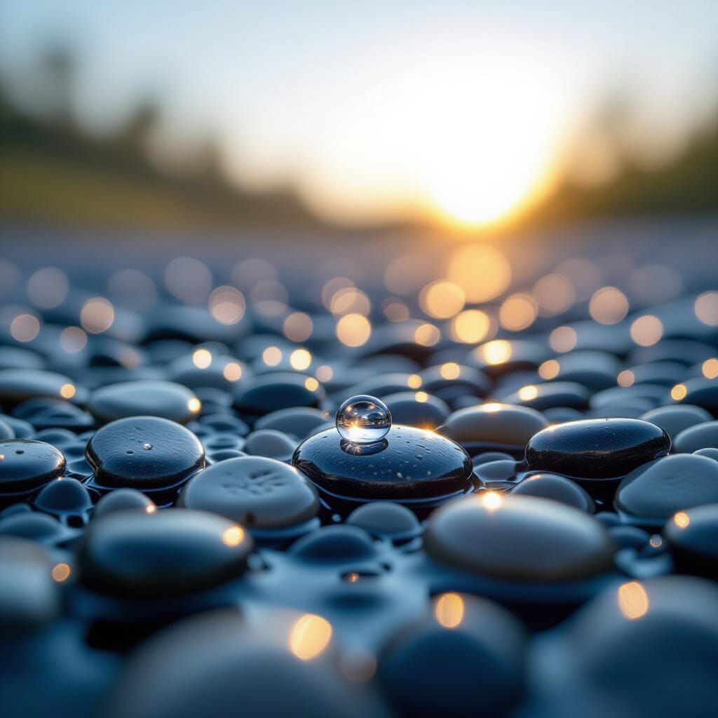 Serene Landscape with Water Droplets and Pebbles
