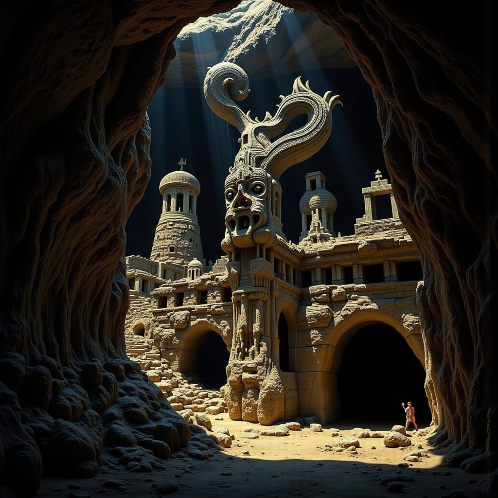 Uplistsikhe Cave City in Georgia: Dramatic Black Background