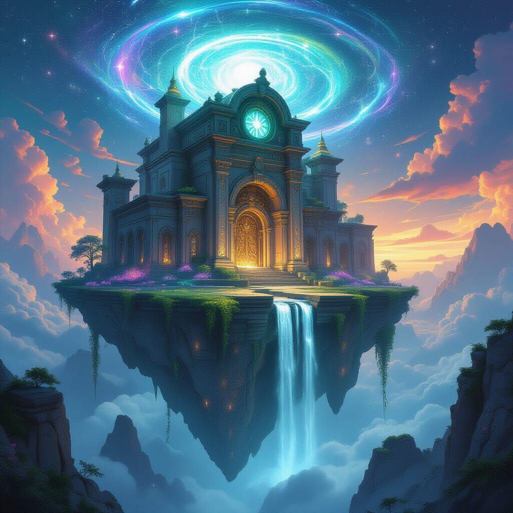 Colossal Floating Island Library With Celestial Runes