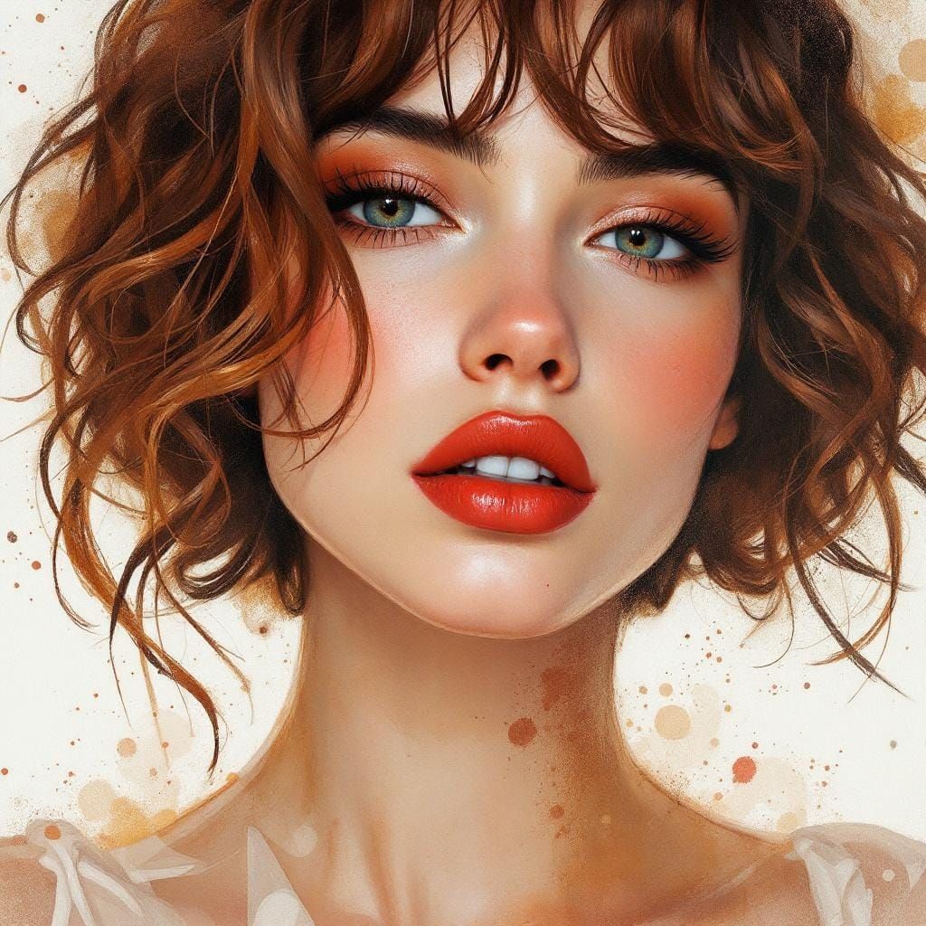 Close-up Portrait of Alluring Woman in Contemporary Mixed Me...