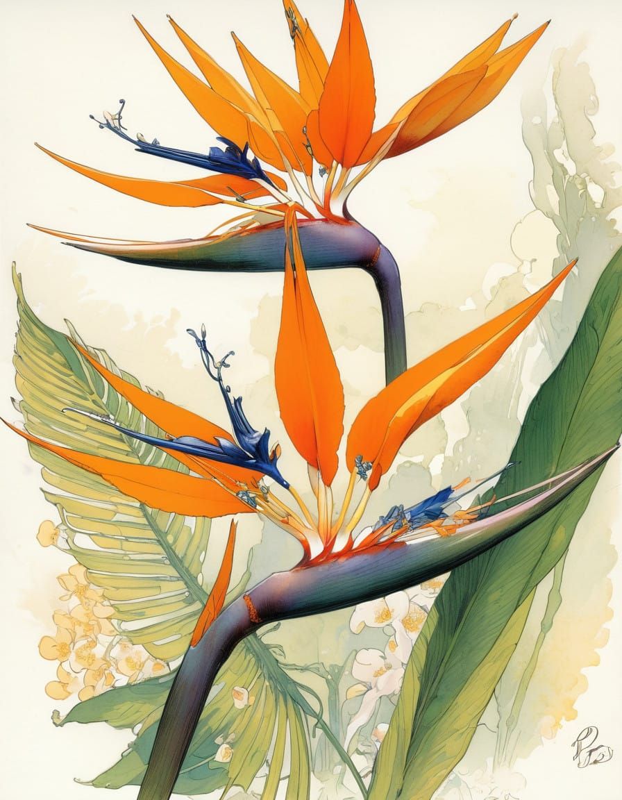 Bird of Paradise Blossom in Whimsical Artistic Style