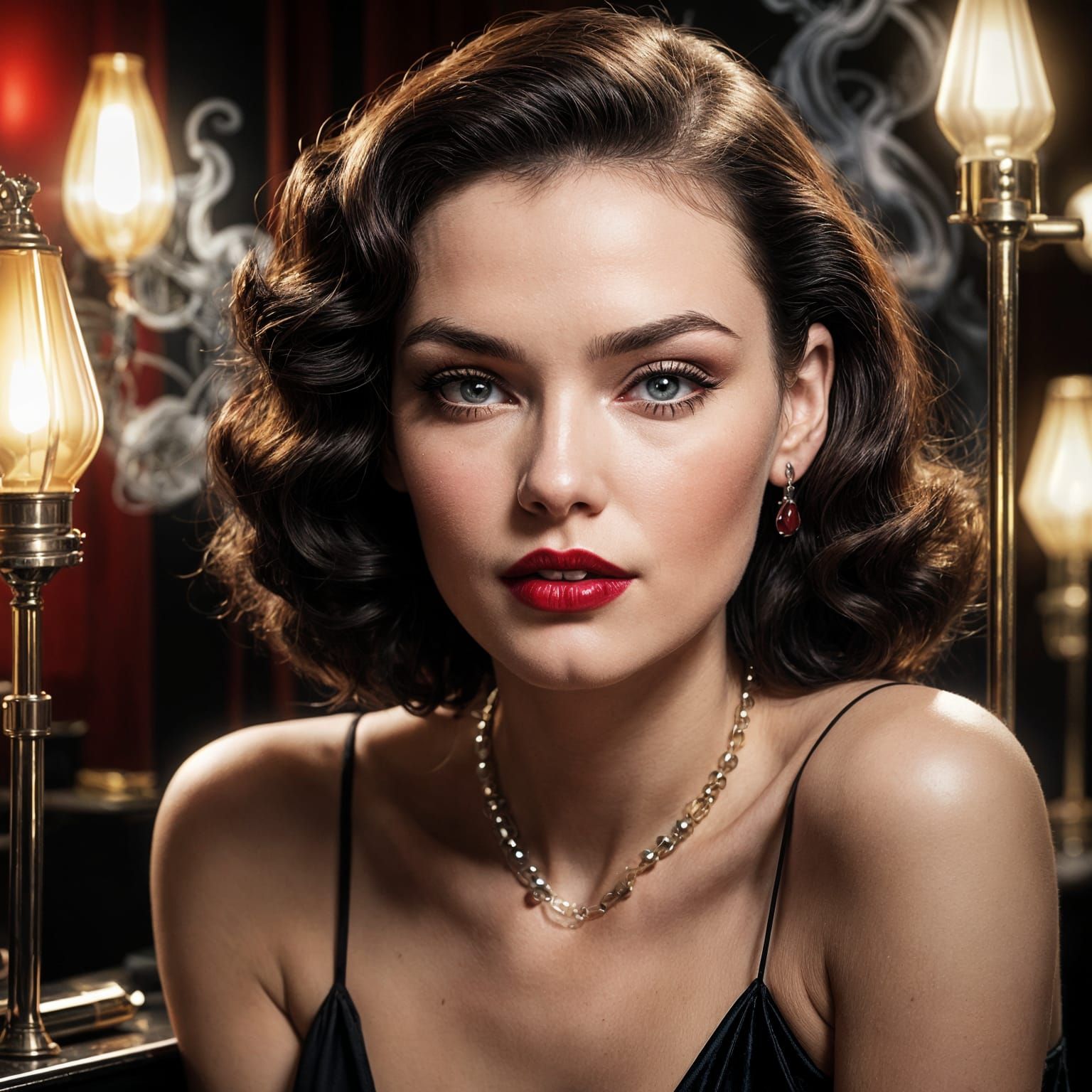 Film Noir Woman Applies Lipstick