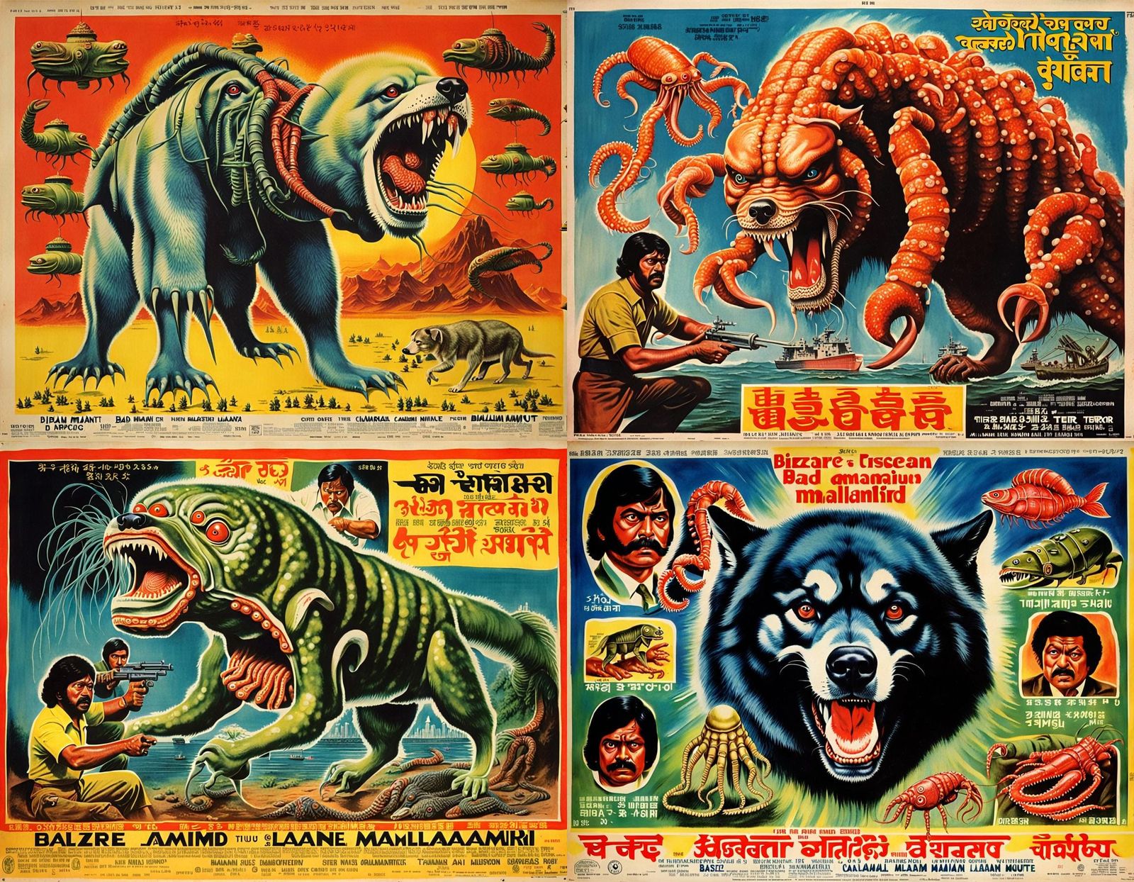 Bizarre Hybrid Creature in 1970s Indian Movie Poster Style