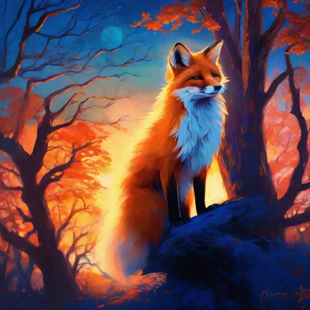 Blue Fox Portrait in Ethereal Dreamscape Style