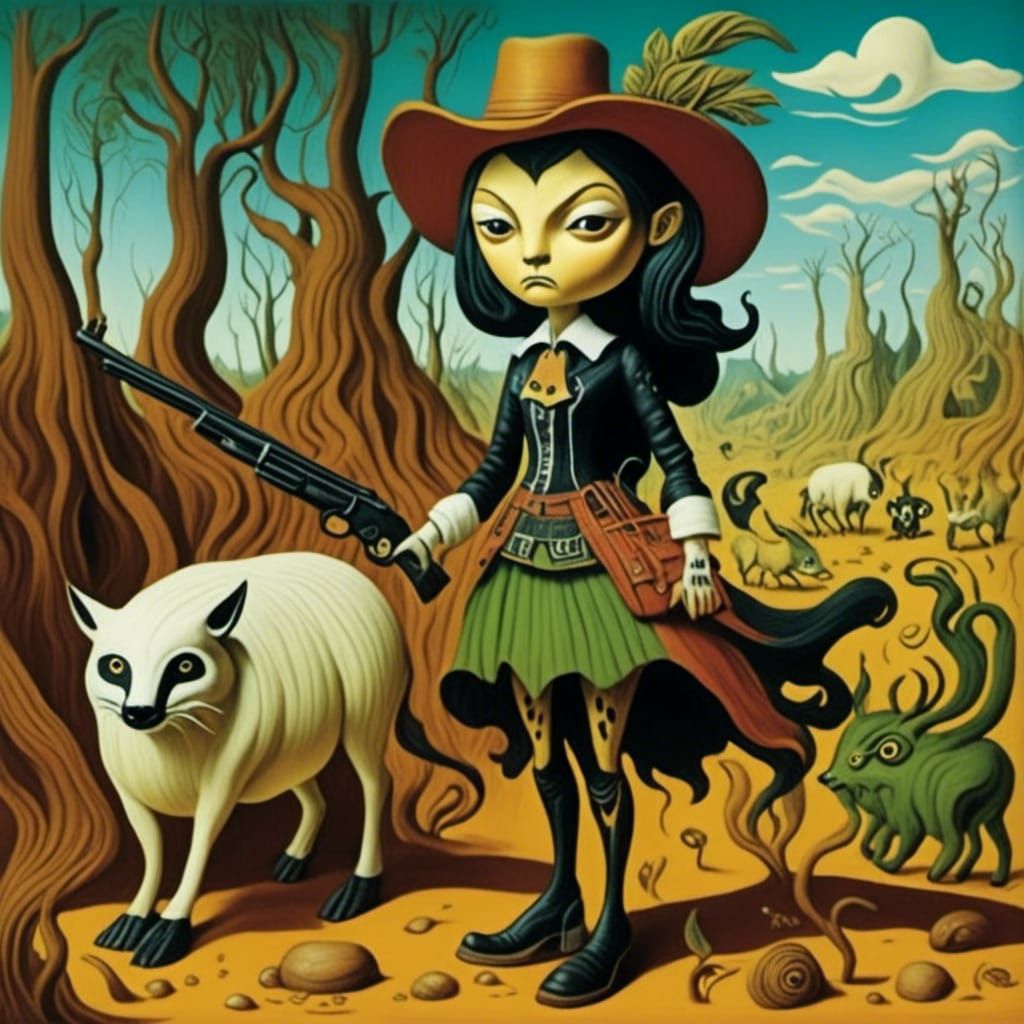 Old West Gunslinger in Woodcut Style