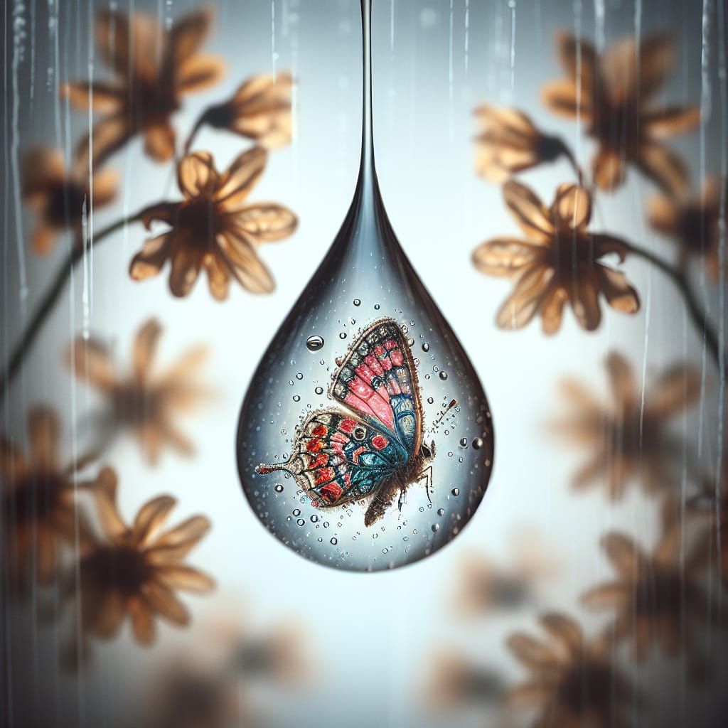 Butterfly Encapsulated in Falling Raindrop