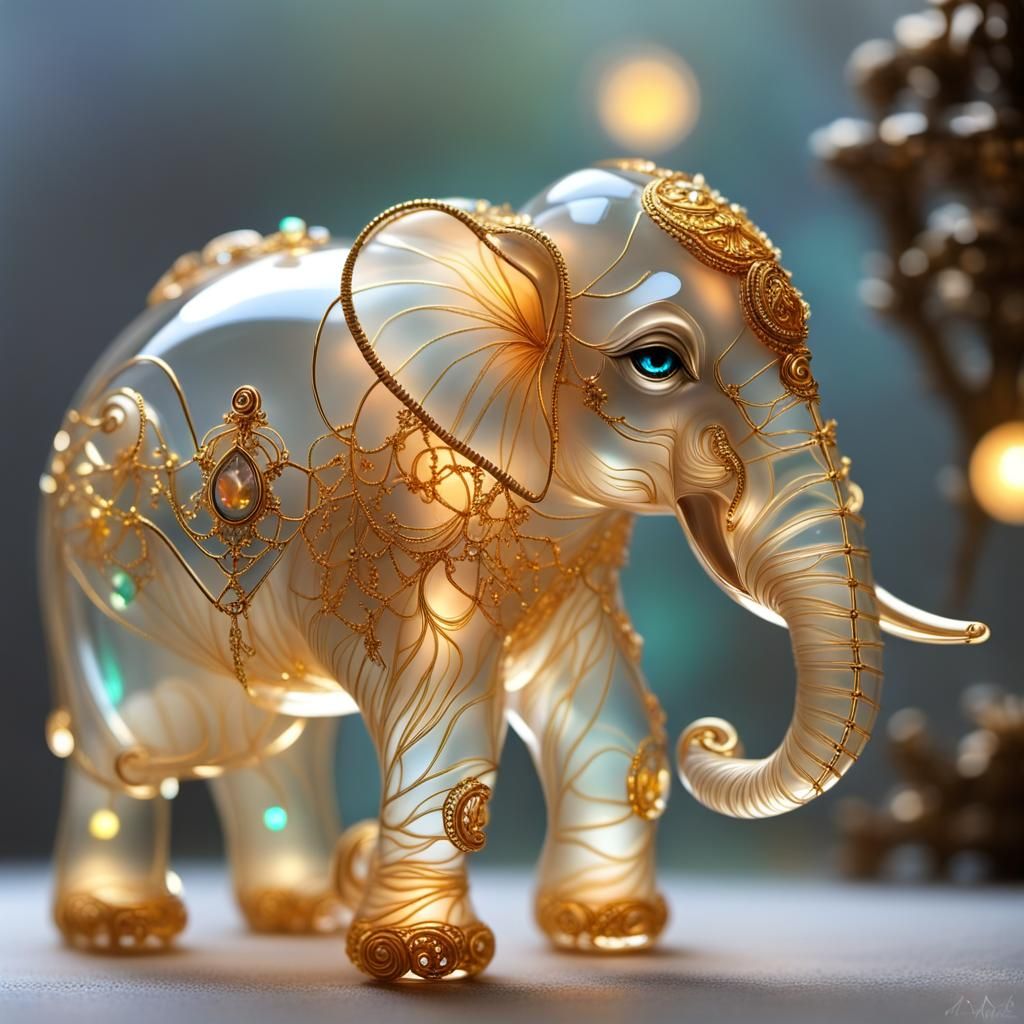 Delicate Glass Elephant with Golden Accents