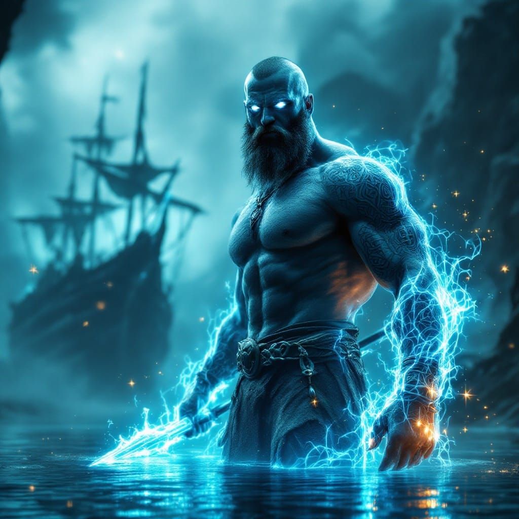 Ethereal Viking Ghost with Radioactive Spear, Photorealistic