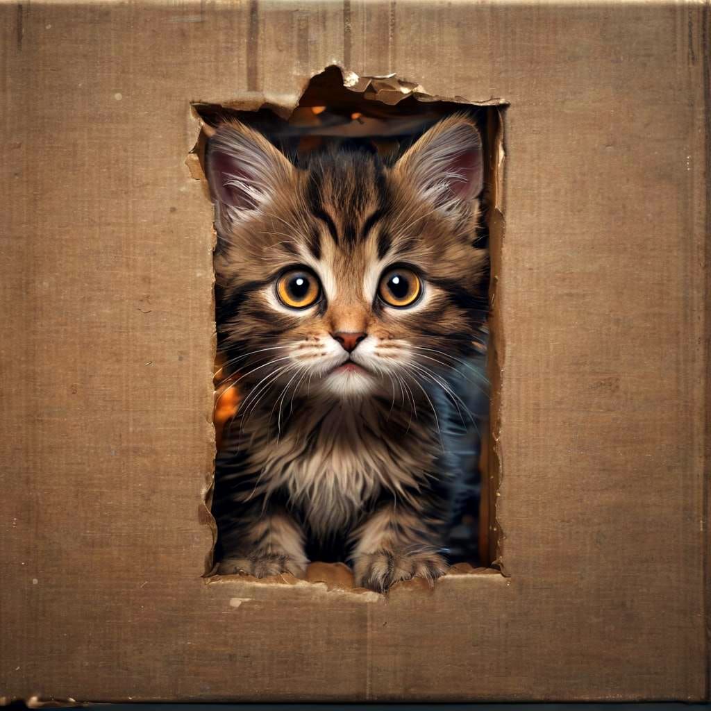 Cute Tabby Kitten in Christmas Present Box Fantasy Concept A...
