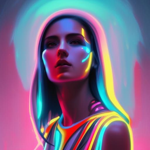 Girl in Bioluminescent Cyberpunk World: Hyperdetailed Portra...