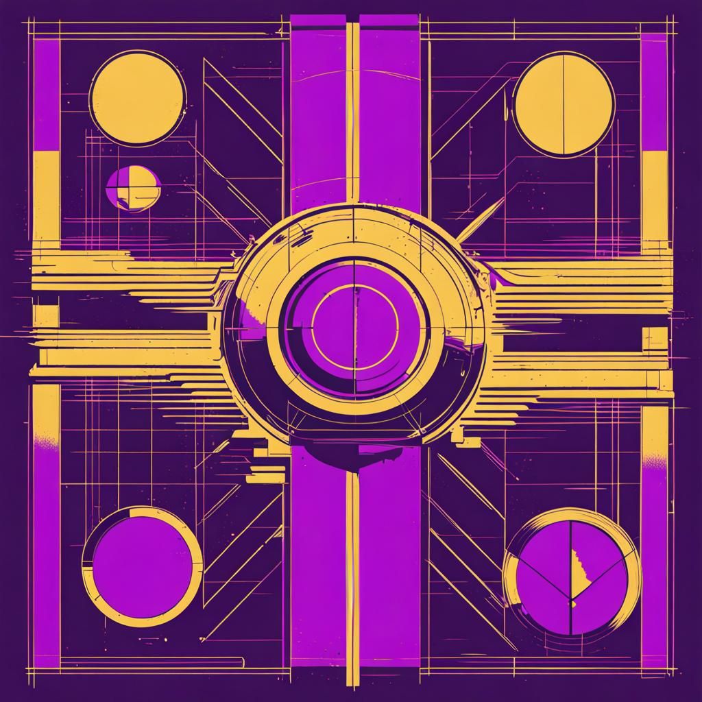 Purple Spaceship in Geometric Pop Art Style