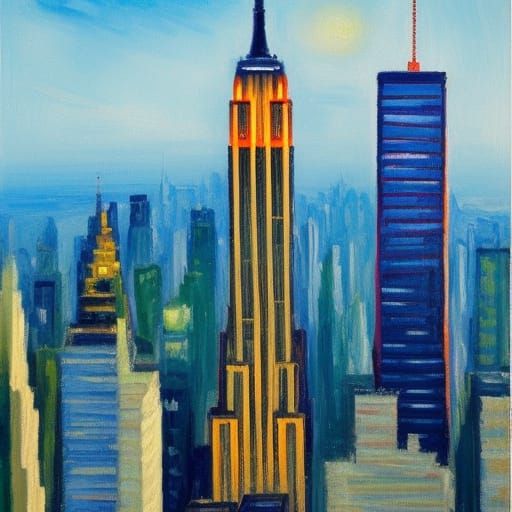Empire State Building in Neo-Impressionist Oil Painting