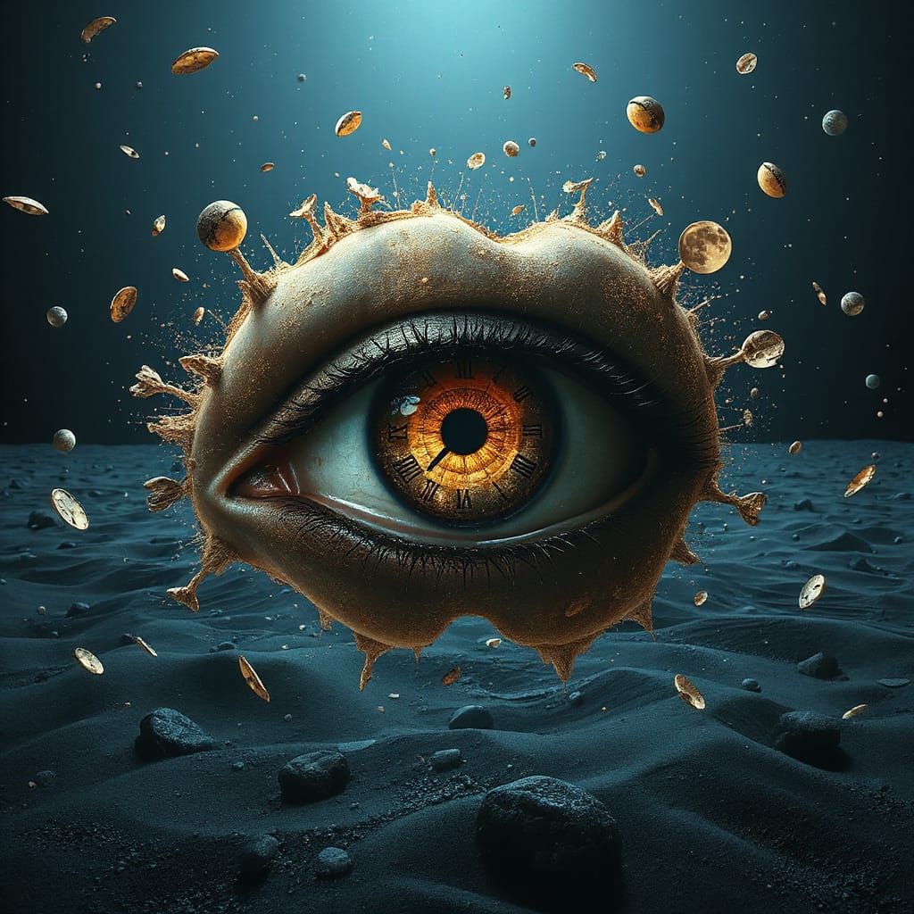 Mystical Eye in Void with Ethereal Time Fragments