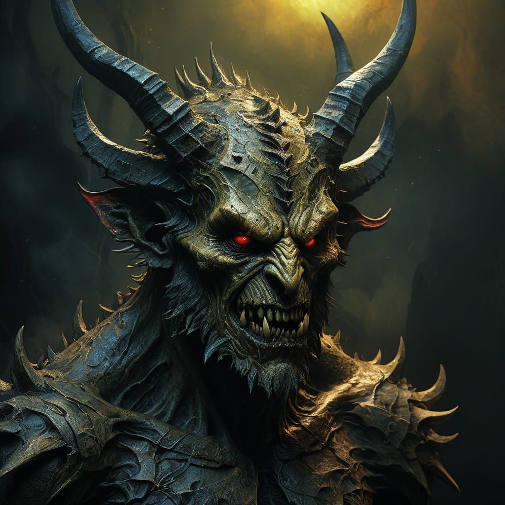 Dark Fantasy Demon in Vibrant Abstraction