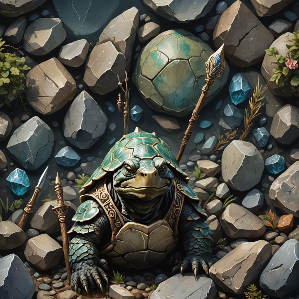 Tortle Druid Portrait in Grim Dark Watercolour Style