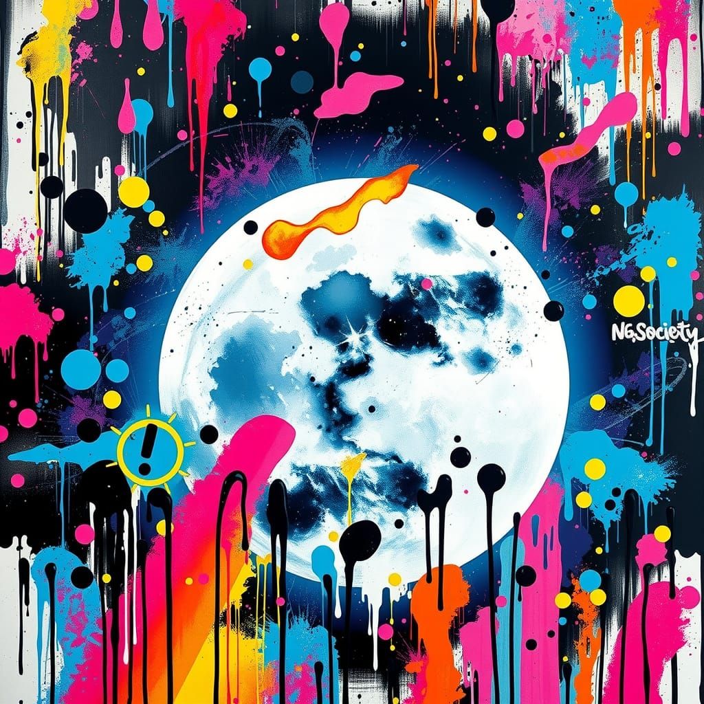 Moon Graffiti Art in Synthwave Neon Style