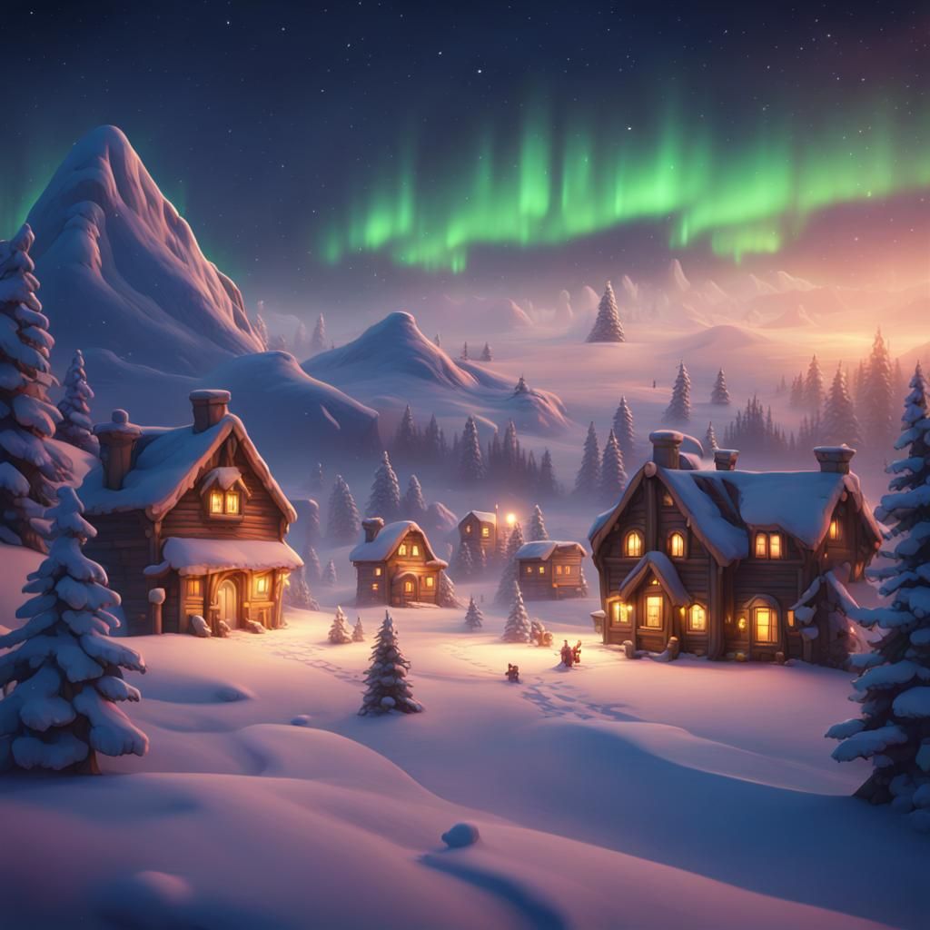 Christmas in the Mountains with Northern Lights
