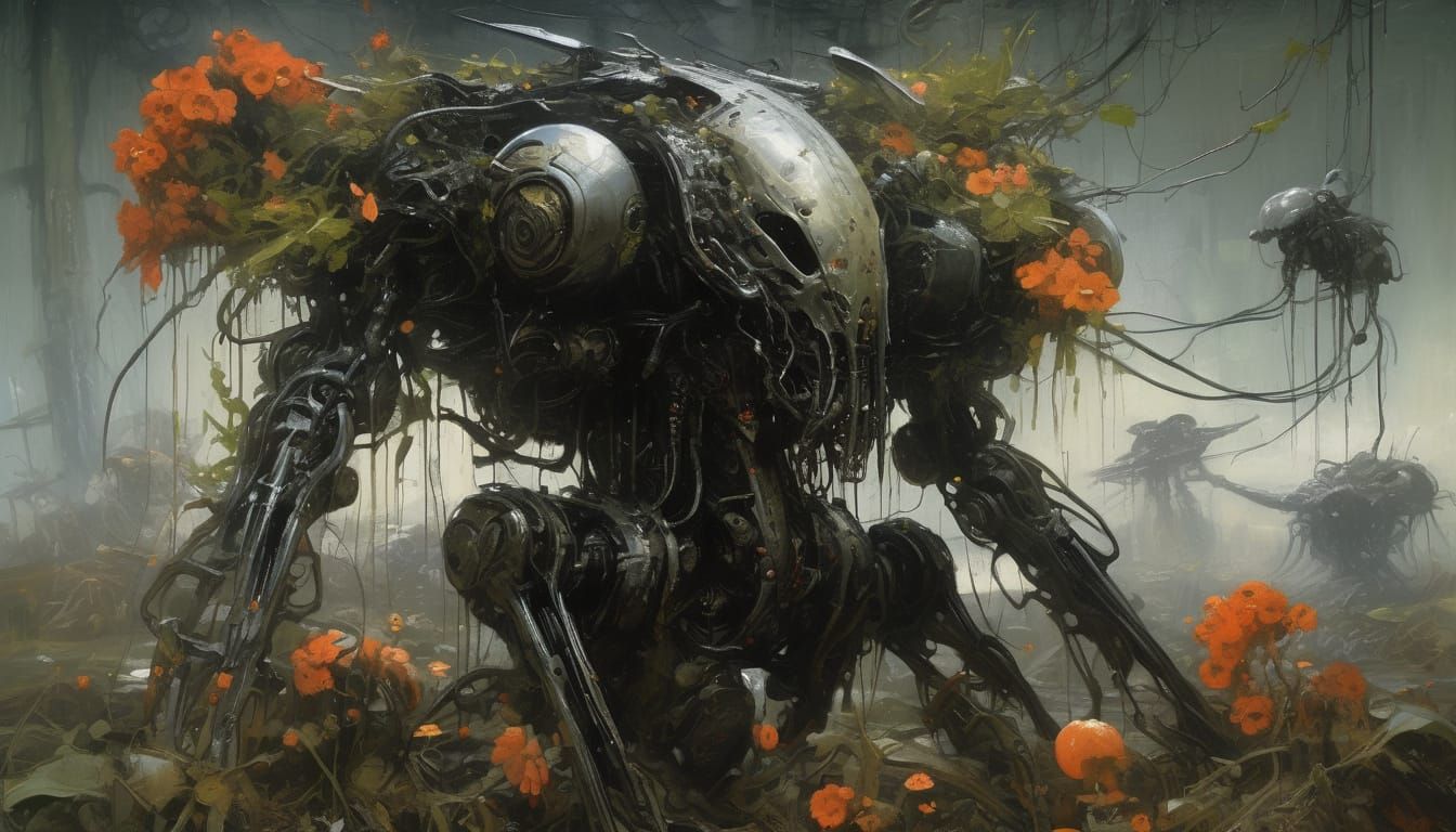 Ominous Flora Overtakes Barn in Oil Painting