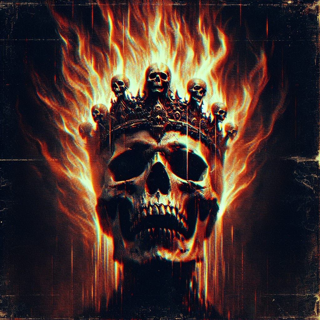 Specter Skull Devouring Flames in a Surreal, Early 20th-Cent...