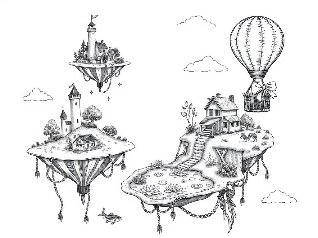 Whimsical Doodle Art of Floating Island Worlds