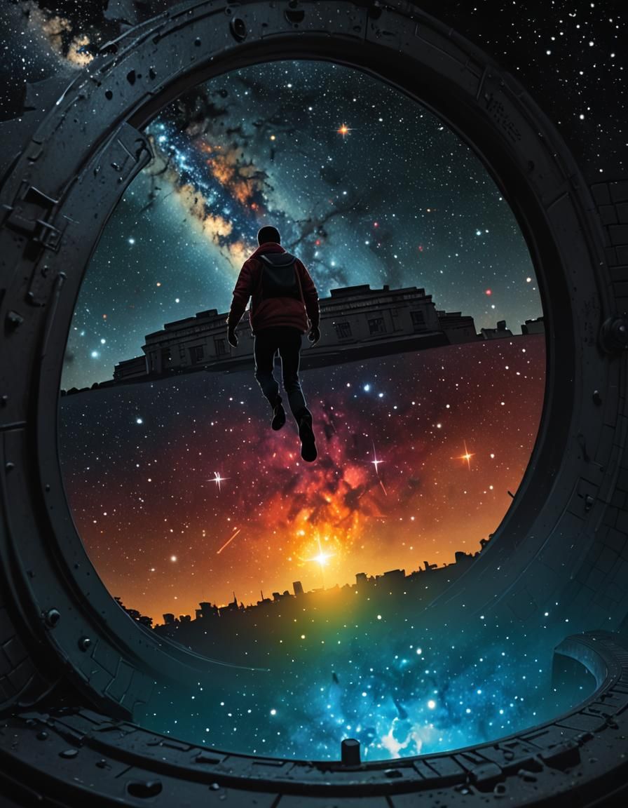 Manhole to the Cosmos: A Surreal Space Scene