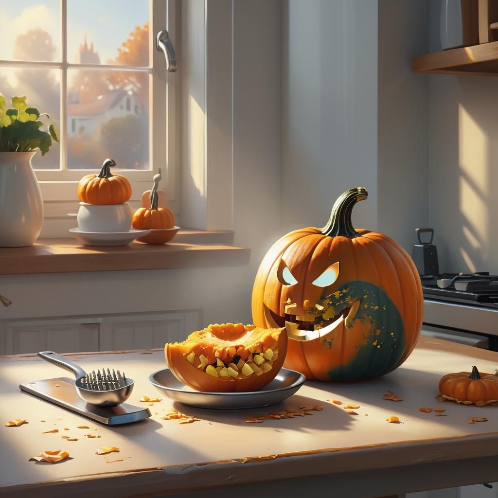 Sneering Pumpkin in Golden Light, Digital Art