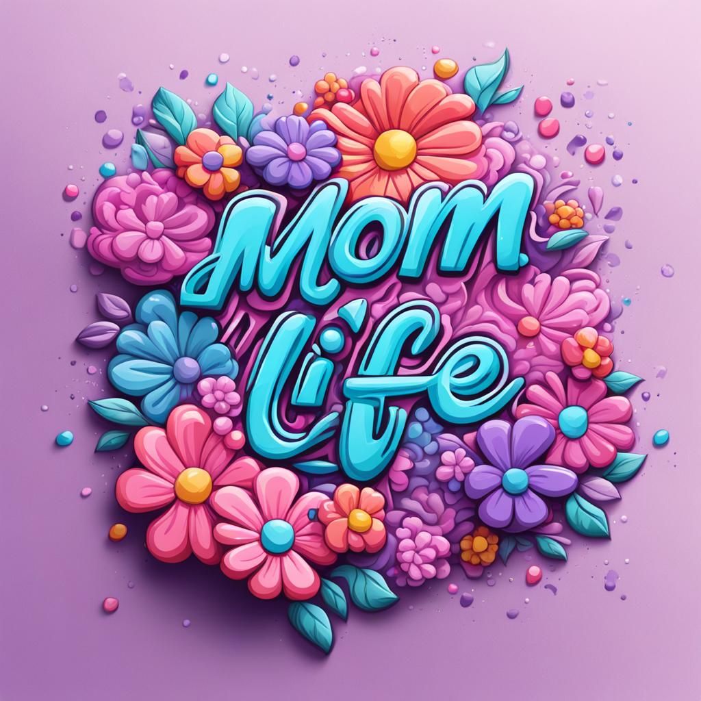 Mom Life Logo with Flowers in Claymation Graffiti