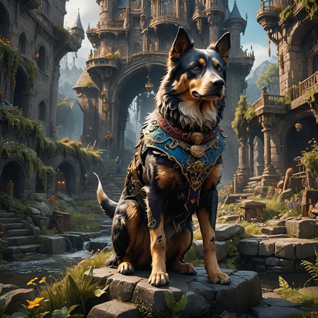 Fantastical Dog in Detailed Matte Painting Style