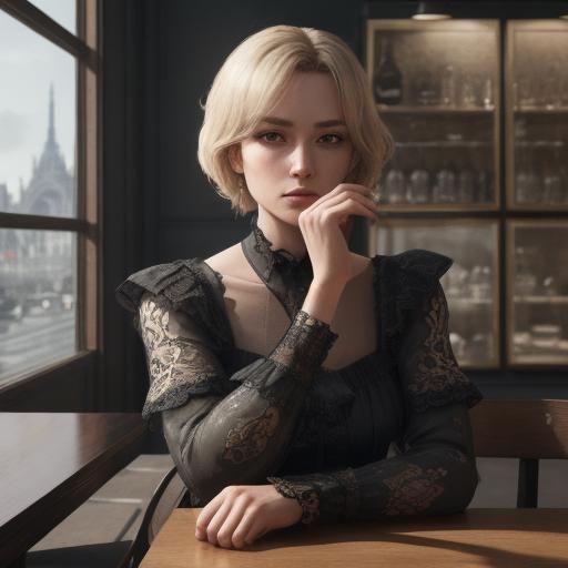 Pensive Woman in Paris Cafe, 3D Anime Art