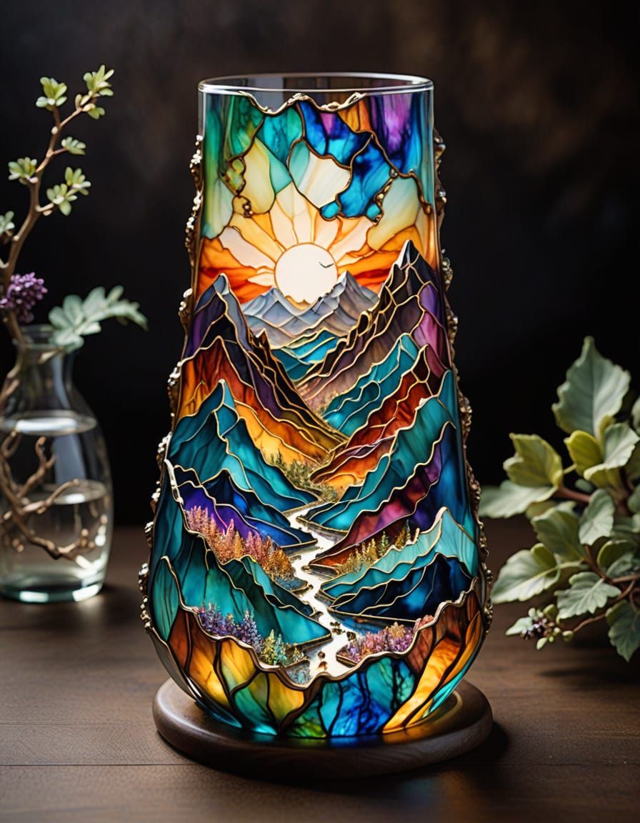 Iridescent Glass Mountain Ridge in 3D Alcohol Ink
