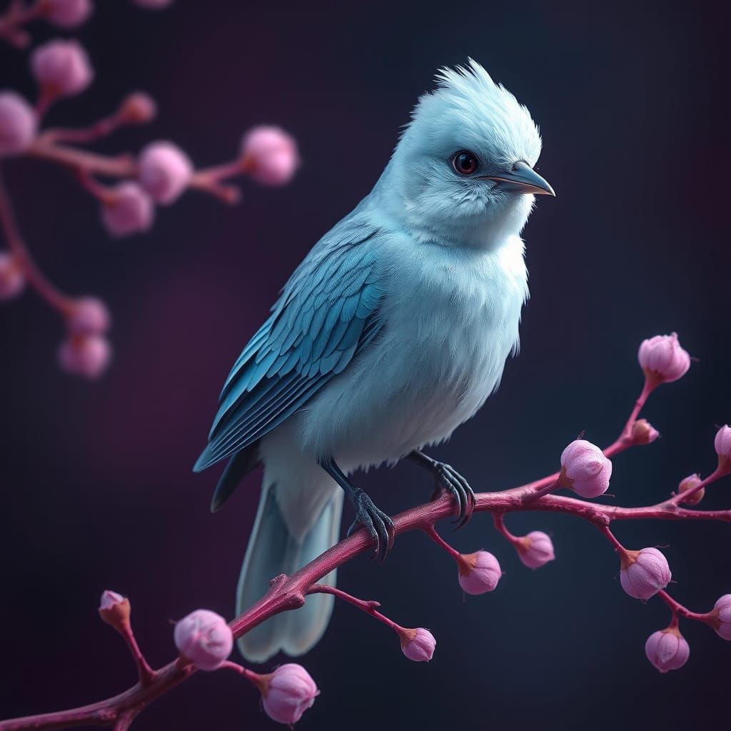 Ethereal Fantasy Bird in Vibrant, Whimsical Landscape
