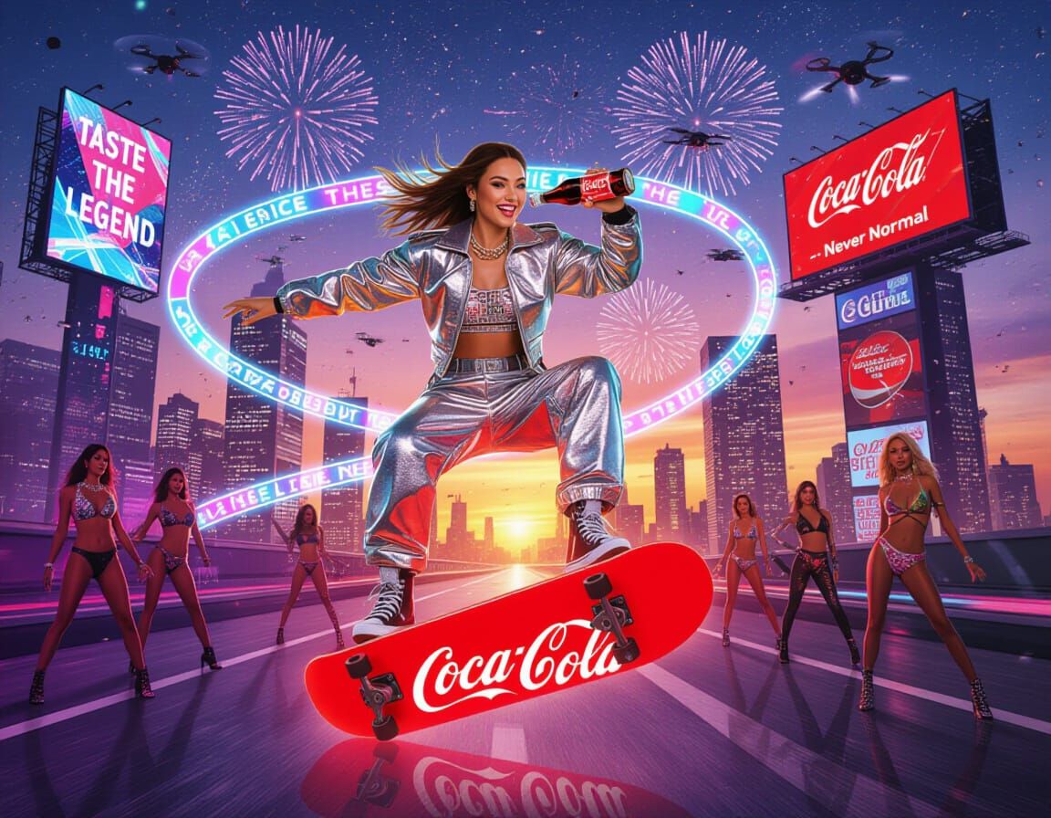 Coca-Cola Influencer Skates in Futuristic City