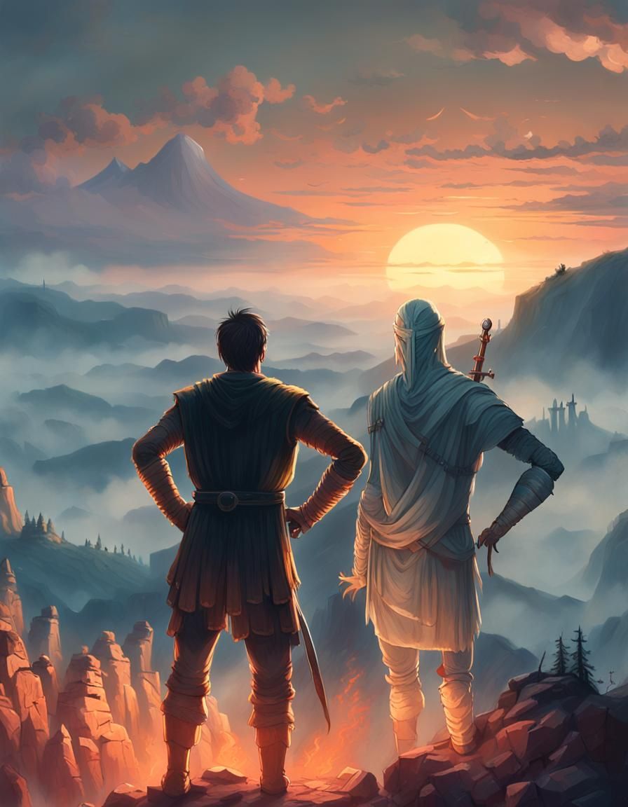 Heroic Warrior Gazing at Mystical Landscape
