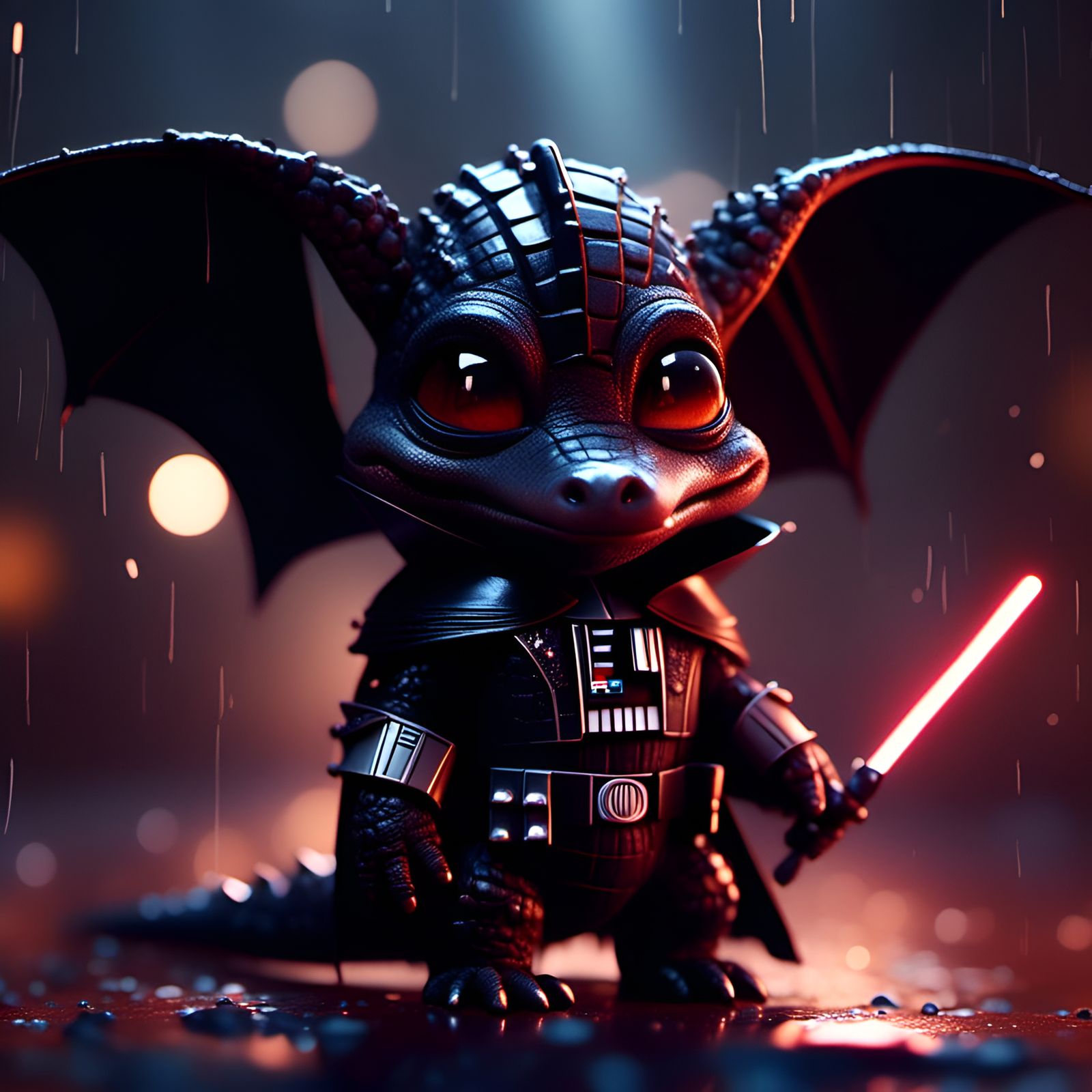Chibi Alligator as Darth Vader in Space