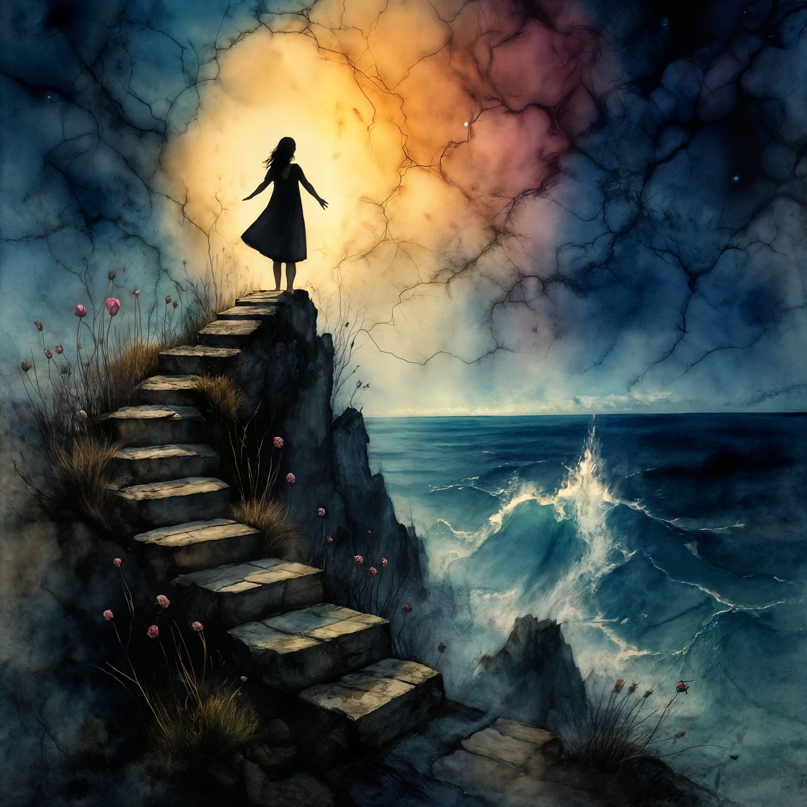 Abstract Ink Design with Flowing Shapes