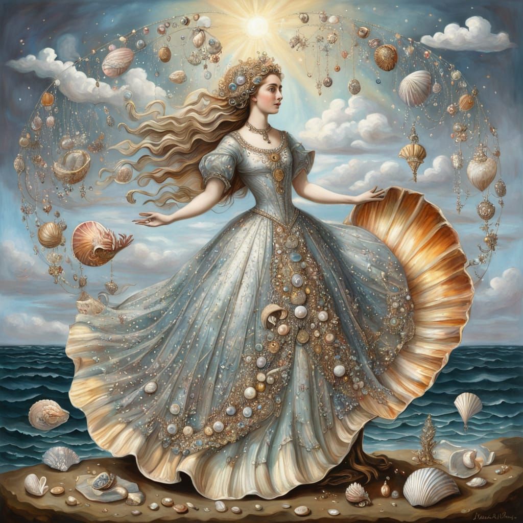 Bejeweled Seashell Dreamscape in Acrylic Art Style