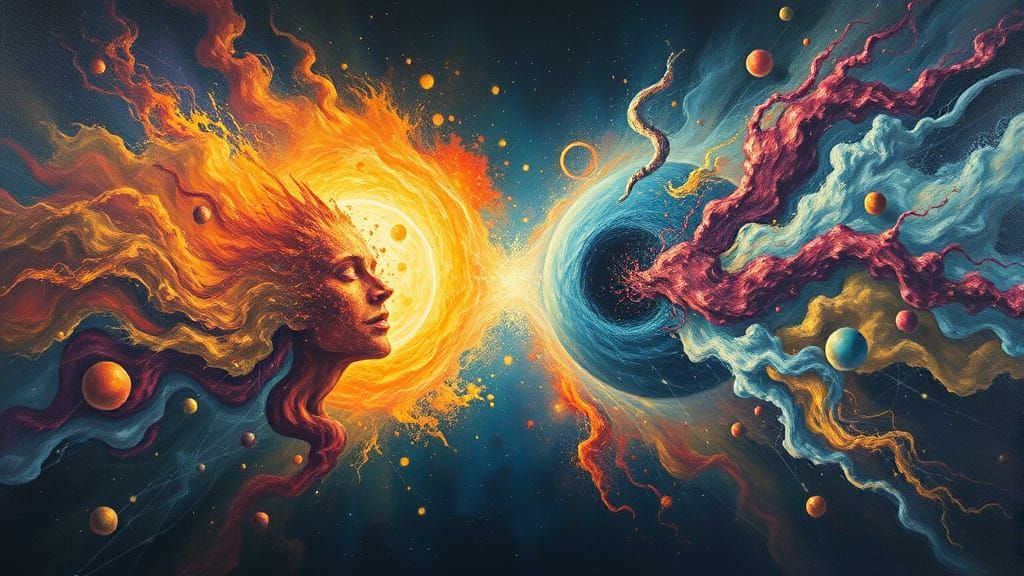 Parallel Civilizations Communicate in Abstract Oil Painting